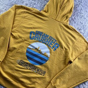 Explorium Brewpub Sweatshirt Mens Large Yellow Champion Hoodie Craft Beer Cream
